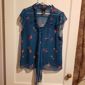 Floral sheer blue dress shirt